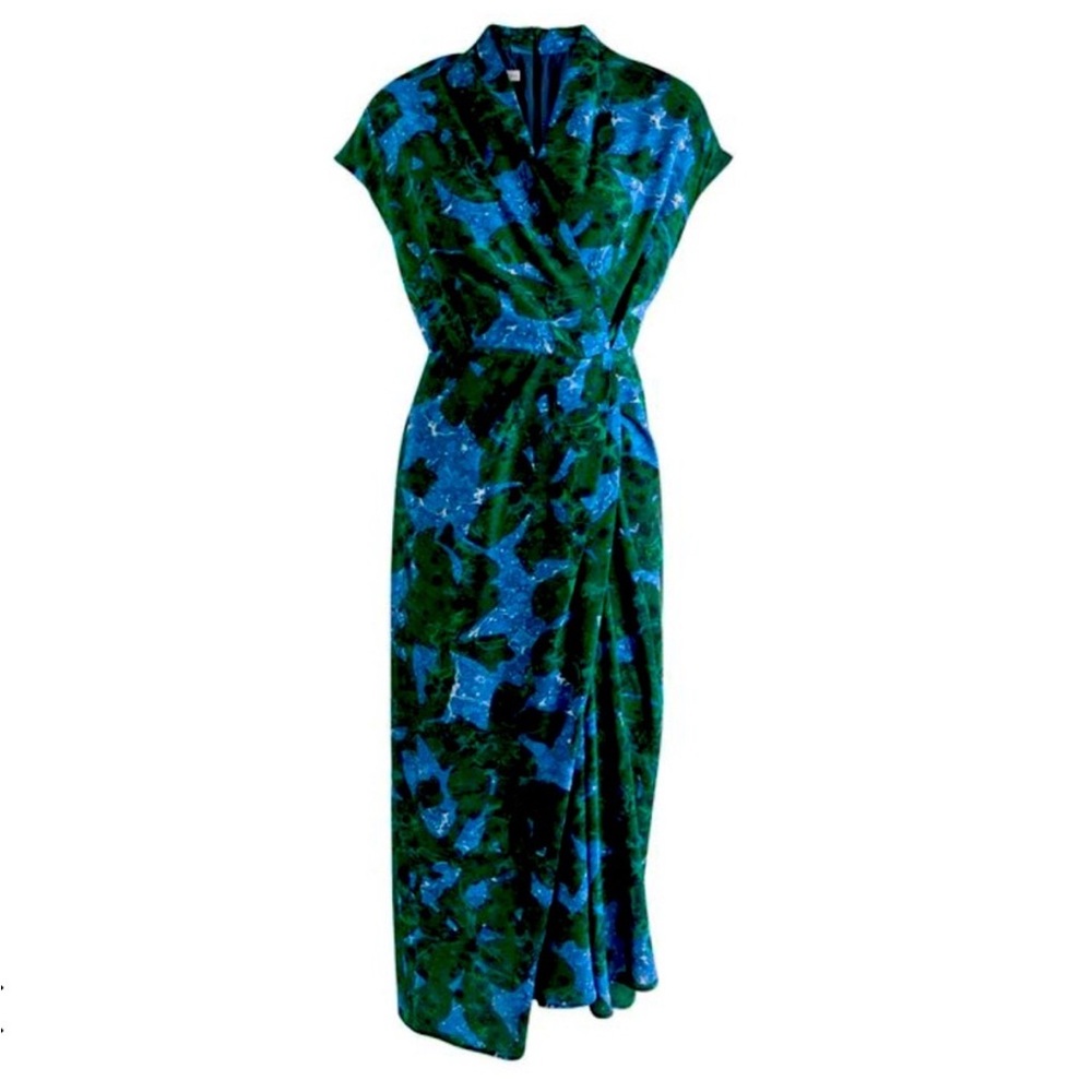 Dries Van Noten Blue & Green Asymmetrical Draped Midi Dress